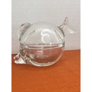 Vintage Anchor Hawking Clear Pressed Glass Fish Lidded Candy Dish 1950-1960's